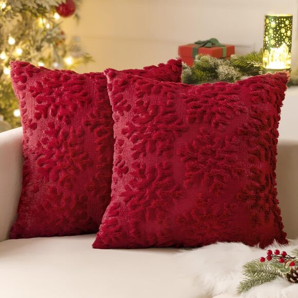 Other - 5769 Christmas Burgundy Red Throw Pillow Covers Snowflakes Decorative 16×16